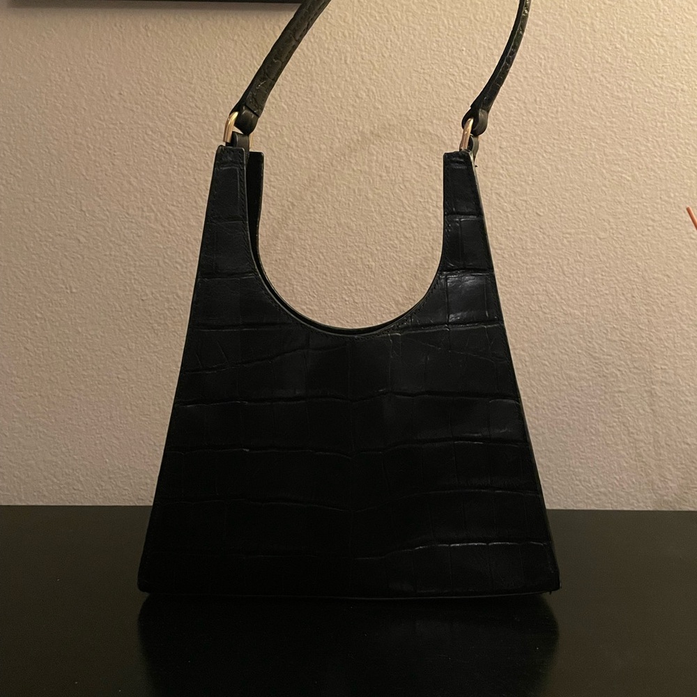 STAUD Black Croc-Embossed Shoulder Bag - Picture 3 of 8